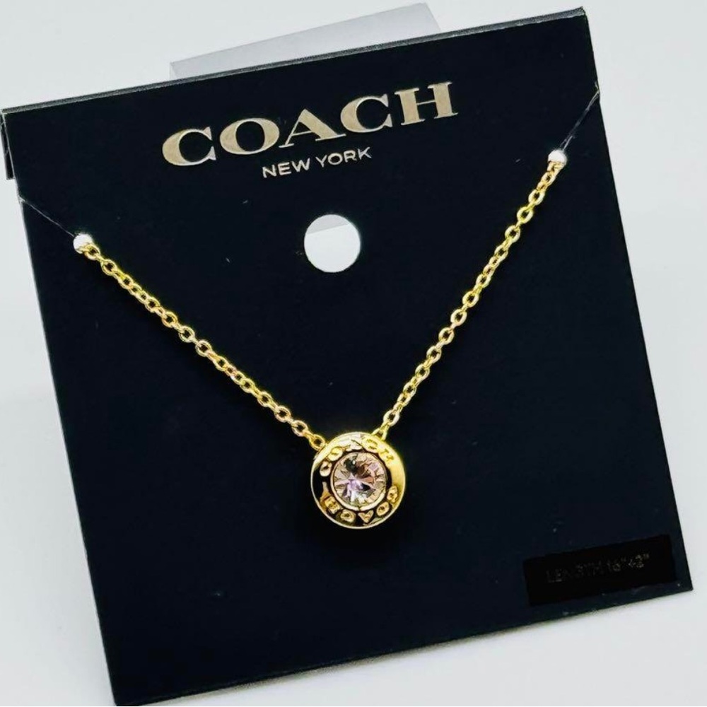 Authentic Coach Open Circle Stone Strand Necklace! 16”-18”, Rose Gold finish!…